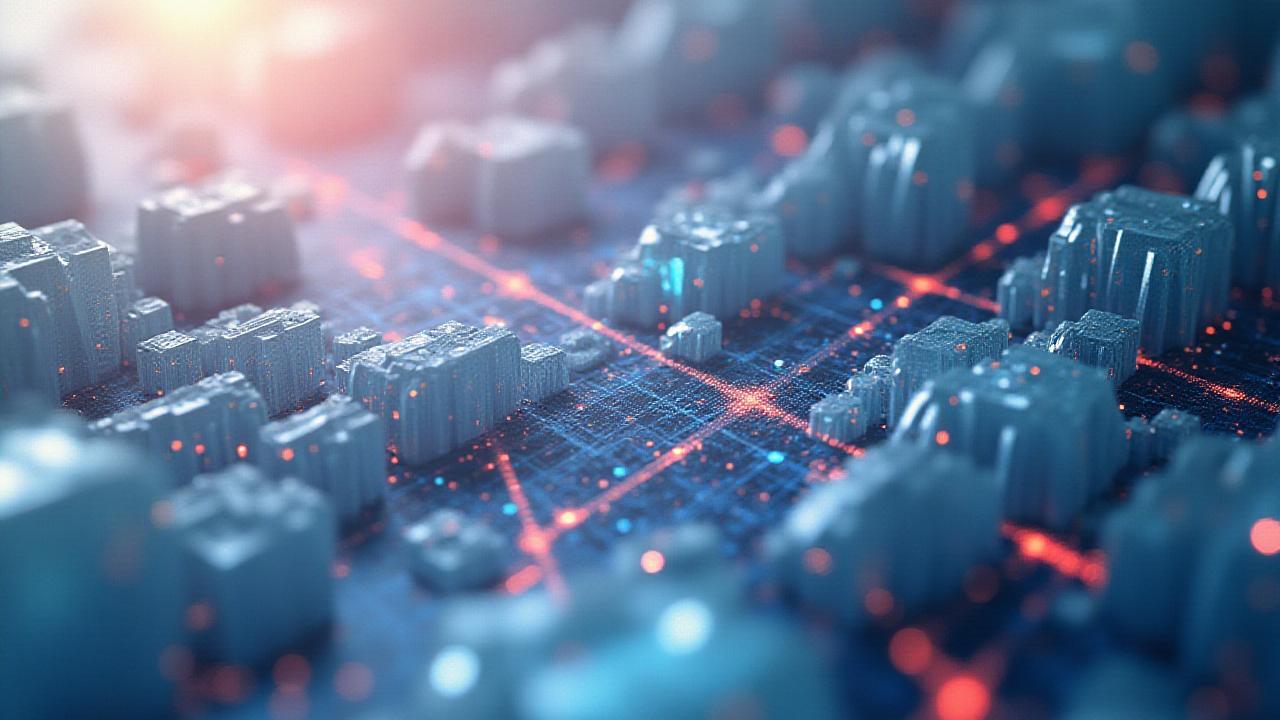 Abstract structural visualization of Italian financial regulations and AI data flow